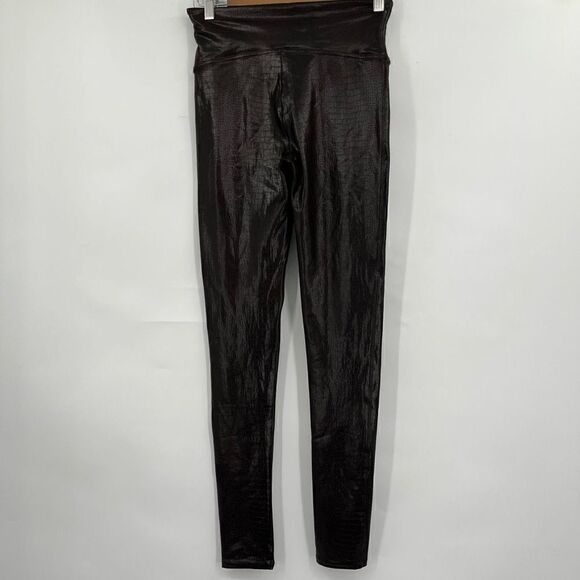Spanx Women's High Waisted Slim-Fit Croc Print Latex Black Leggings Size M - Picture 6 of 8
